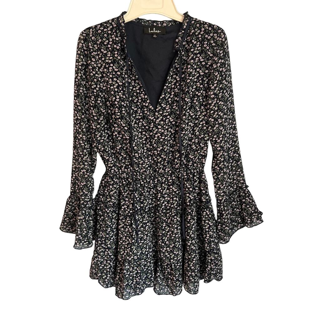 Lulus Navy Blue Flowered Dress Size Small Preloved